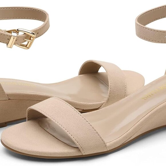 Women's Faux Suede Wedge Sandals Size 9 Ankle Strap Cushioned Footbed - Picture 4 of 5